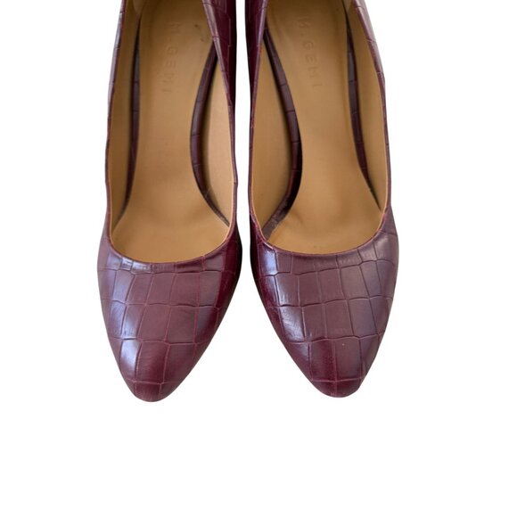 M GEMI Burgundy Croc Embossed Leather Heels Size 40 / US 10 - Picture 2 of 11